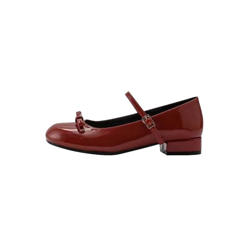 2026 nuevo verano de tacón bajo y poco profundo Marizhen zapatos de tacón grueso para mujeres dulces zapatos rojos jk zapatos de cuero pequeños