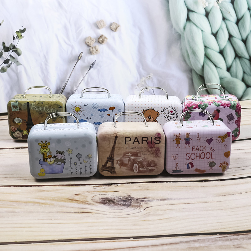 Retro maleta mini maleta caja de hierro caja de dulces monedero caja de monedas de regalo creativo caja de metal caja de embalaje