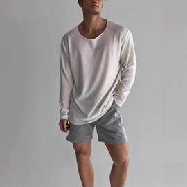 米尼毛绒长袖针织线衣男士轻熟风休闲轻薄透气松弛感低领t恤罩衫