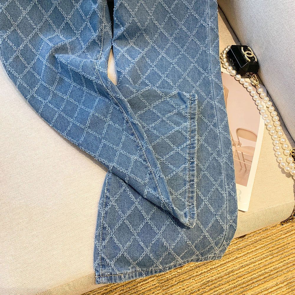 490g Weight Full Length Pants Length Polyester, Denim Cotton Fabric Type High Waist Waist Line Jeans, Straight Pants Pants Type Inelastic Elasticity Holiday, Daily Occasion Loose Fit Type Argyle Pattern Spring, Autumn Season Women's Gender Pocket Design Casual, Streetwear Style Women's Holiday Daily Casual Streetwear Argyle Full Length Pocket Jeans Straight Pants 10