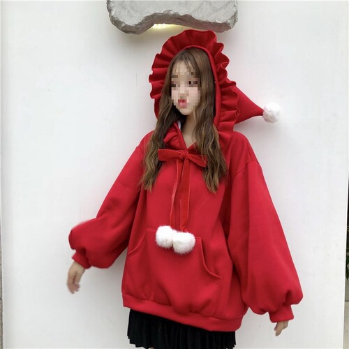 Cute and Charming Women's Winter Sweater, Korean Style Loose Fleece Lined Thick Hooded Jacket for School Girls and Best Friends