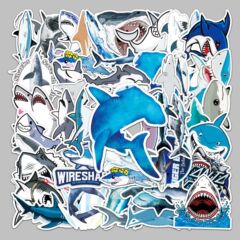 50 Shark Animal Waterproof Doodle Sticker Set for Luggage Skateboard Computer Tablet Cartoon Decorative Sticker