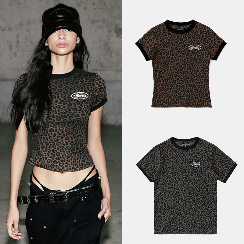 Korean Badblood Bcac Series Sexy Short-Sleeved Leopard Print T-Shirt Women's Niche Design Sports Casual Tops
