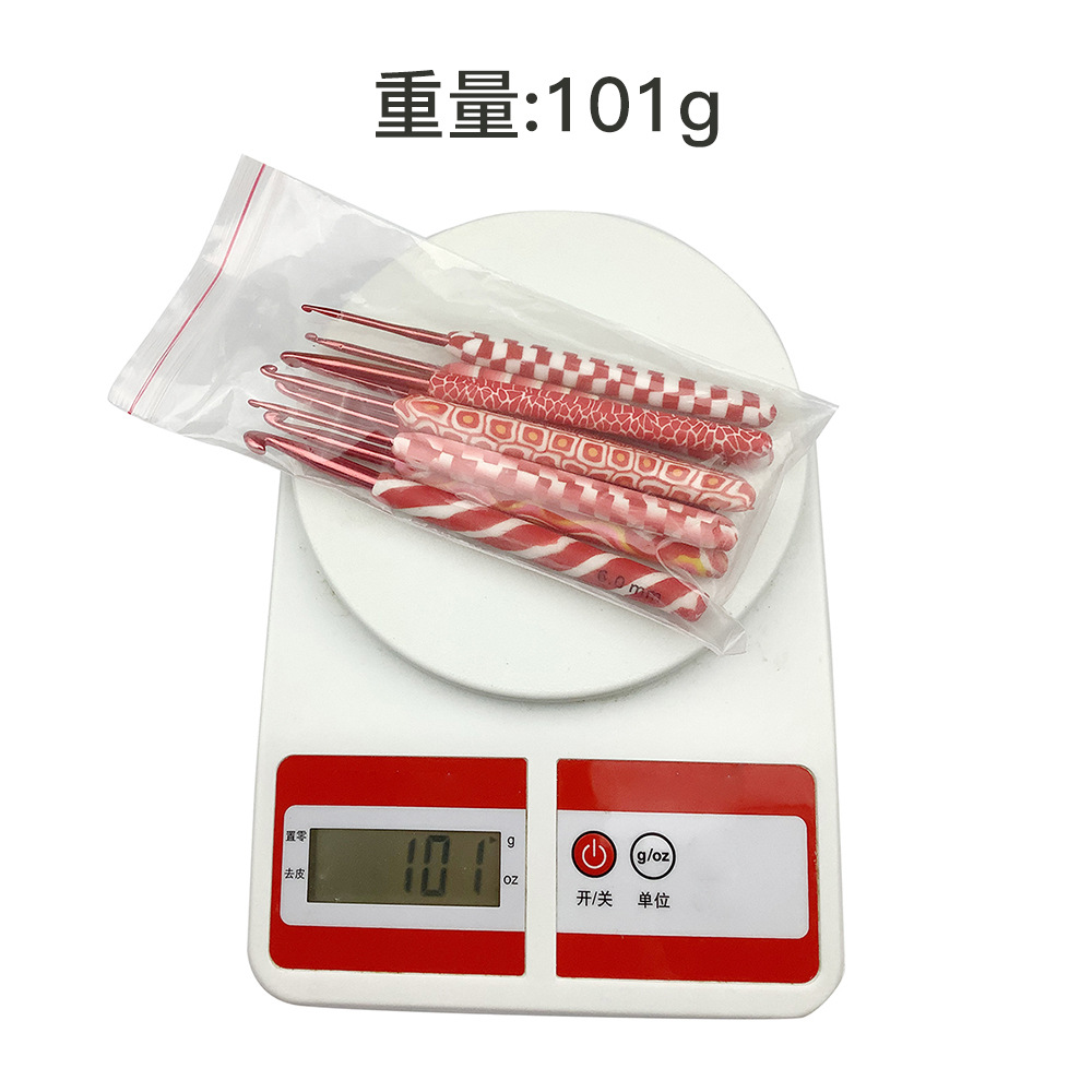 Herramientas de tejer aguja suéter largo rojo arcilla suave mango aluminio crochet conjunto 9 OPP bolsa embalaje