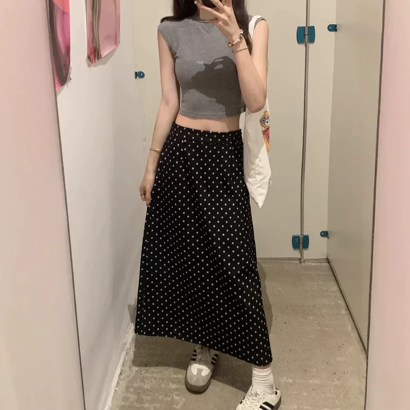 Black spring fitted long skirt, plus size, high waist, for pear shaped body, A-line