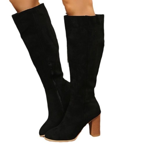 Womens' Over-the-Knee Pumps with Rough Soles, Faux Fur Upper, and Pointed Toe, available in European and American Plus Sizes