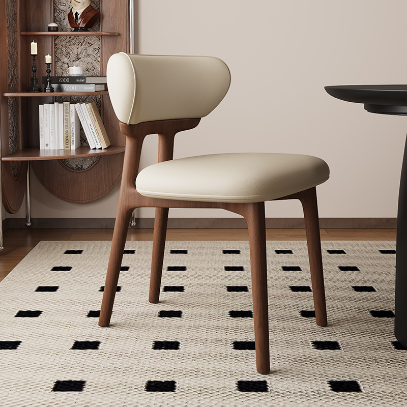 Silla de comedor de madera maciza nórdica, restaurante doméstico, silla trasera de cuero de microfibra, tela de lino y algodón, mesa y silla de comedor de hotel de alta gama