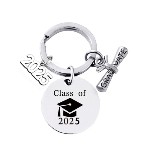 Stainless steel keychain for the 2025 graduation season, university senior and junior gift, European and American style keychain