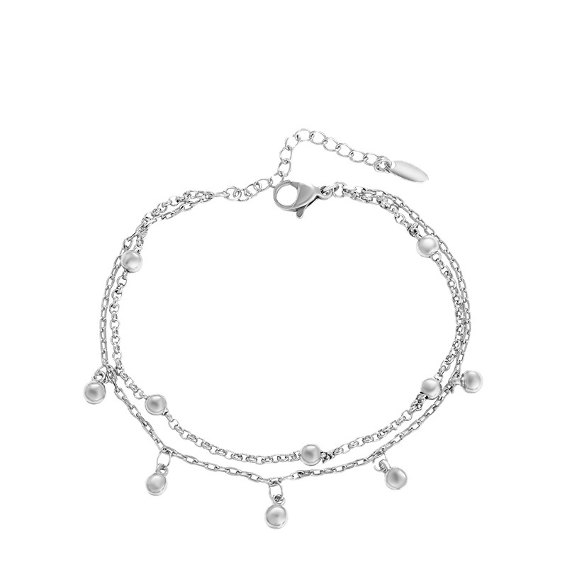 Xupar joyería europea y americana simple moda pulsera de doble capa aleación blanco redondo borla personalizada pulsera de estilo frío para las mujeres