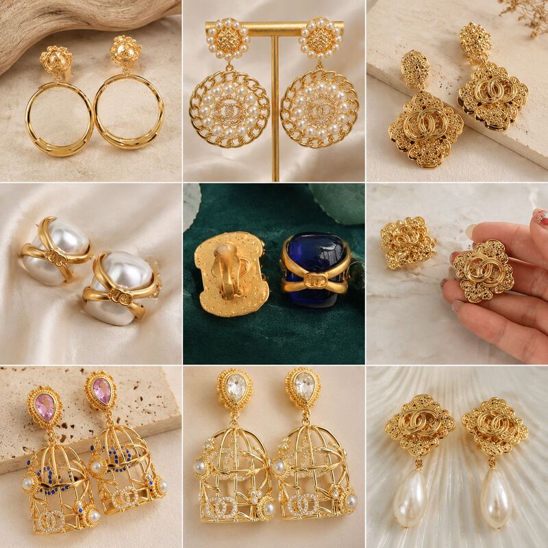 New vintage jewelry, vintage earrings, light luxury with a high-end feel, Chanel-inspired retro exaggerated old money style gold earrings New vintage jewelry, vintage earrings, light luxury with a high-end feel, Chanel-inspired retro exaggerated old money style gold earrings