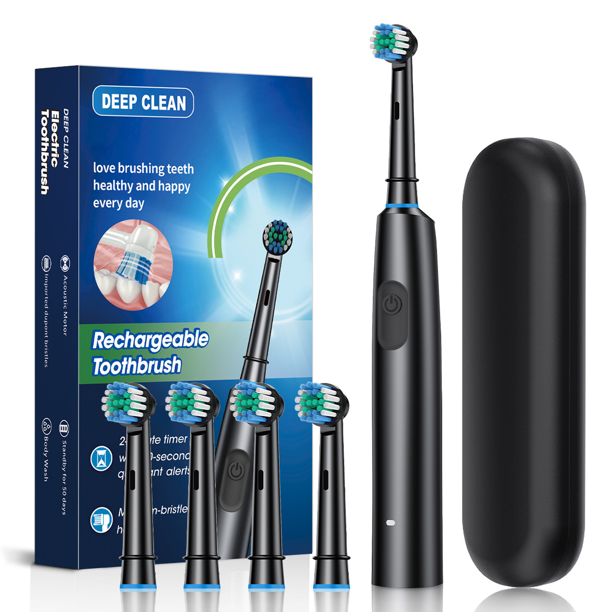 Cross-Border Full English Electric Rotating Toothbrush Adult Rechargeable Soft-Bristled Household Rotating Electric Toothbrush for Men and Women