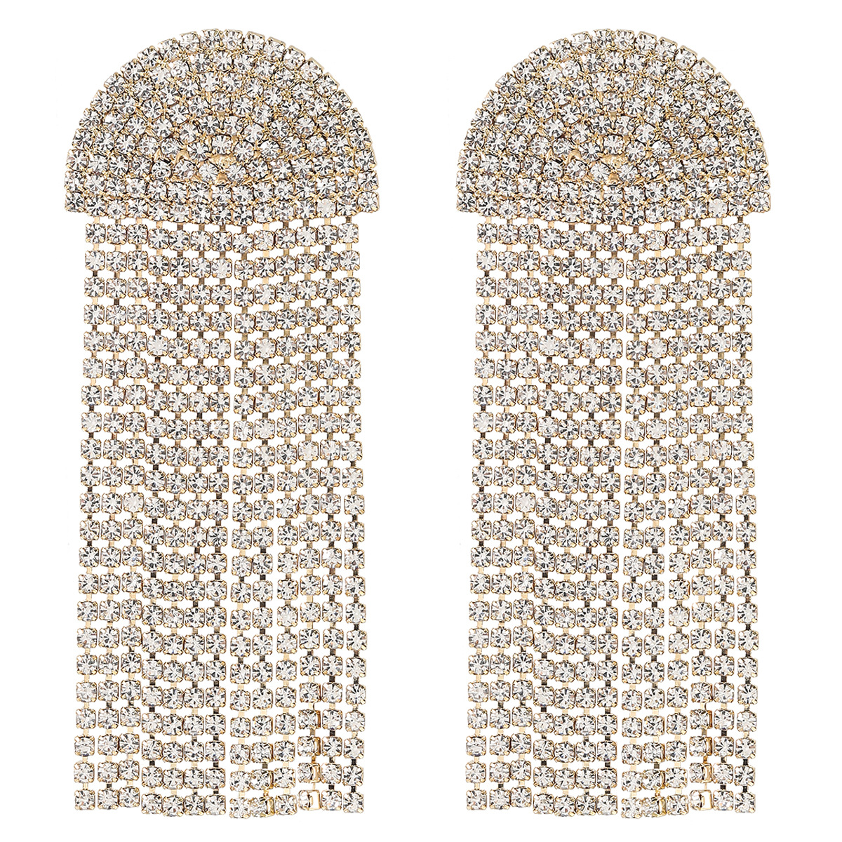 Fashion Gold Color Alloy Diamond Semi-circular Tassel Earrings