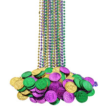 爱尔兰圣帕特里克节绿色紫色金色三叶草圆珠挂件项链爱金币对装饰