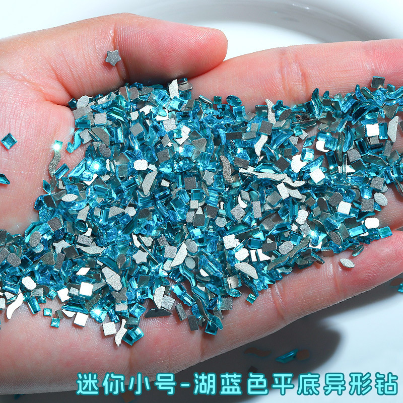 Lake Blue Small Flat-Bottomed Special-Shaped Diamond Blue Rhombus Marquise Water Drop Heart Nail Glass Nail Art Jewelry Wholesale