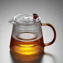 竖纹玻璃茶壶家用玻璃过滤泡茶壶高硼硅冷水壶玻璃煮花茶过滤壶