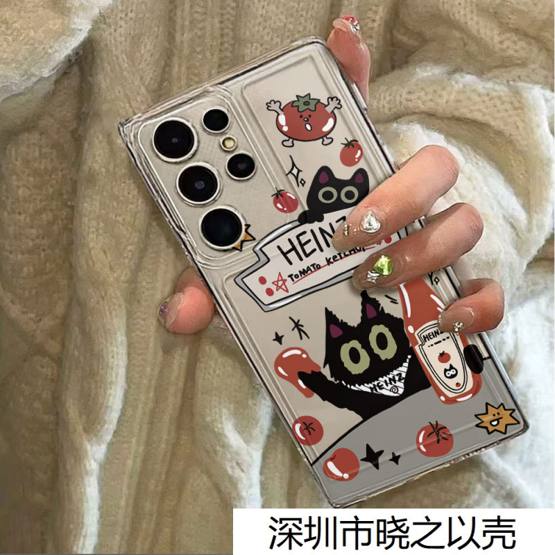 Tomato Cat Suitable for Samsung Galaxy S25 Phone Case Samsung A73 Full Cover Note20 Transparent A70