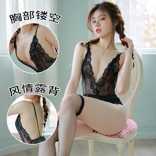 Sexy lingerie, fat lace, temptation, pure desire pajamas, hot suspenders, open-fit jumpsuit, no-take-off uniform suit for women
