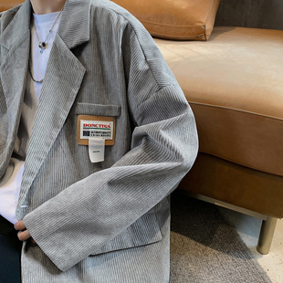 Corduroy Suit Jacket Men's Hong Kong Style Retro Loose Casual Suit Cyber Celebrity Duffy Trendy Brand All-Match Jacket Jacket