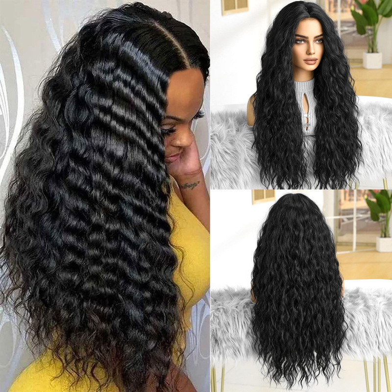 Full Head Wig for Women with Wool Curly Black Curly Hair, Fluffy Natural Seamless Wig Replaces Real Hair for Daily Use