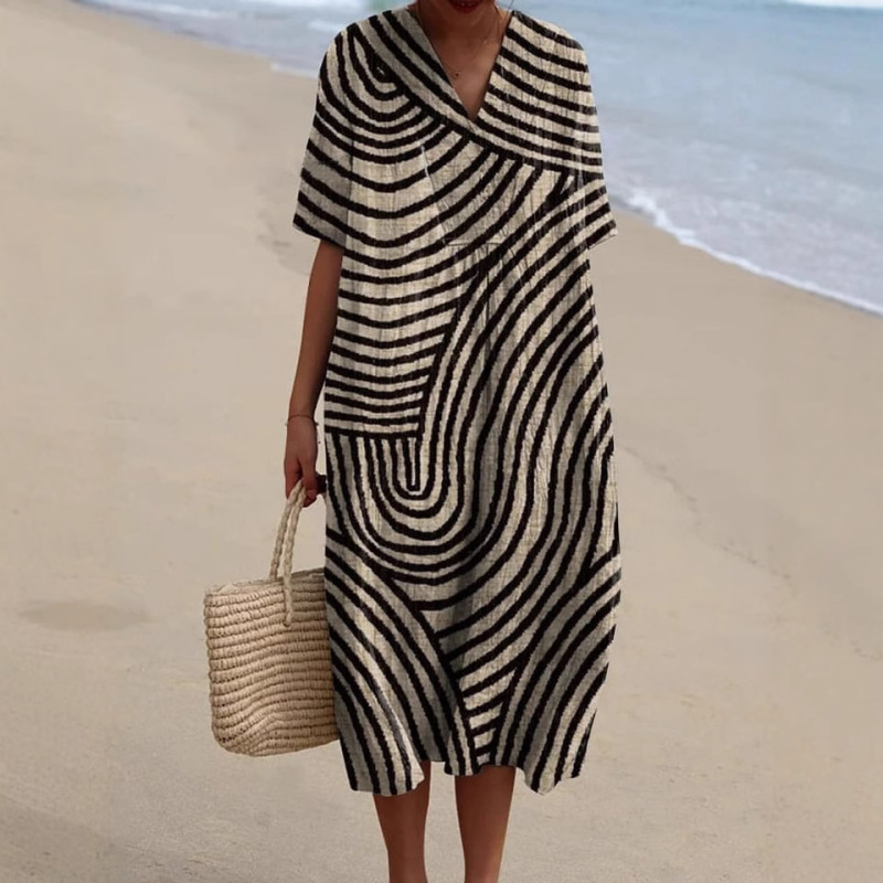 2025 Cross-Border Independent Site Shirt Dress Amazon Women's Casual Marine Life Print Long-Sleeve Dress for Women