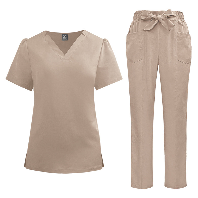 女性の新しい速乾性薄型美容院スパクラブリボン無地病院作業ナース服手洗い服|undefined