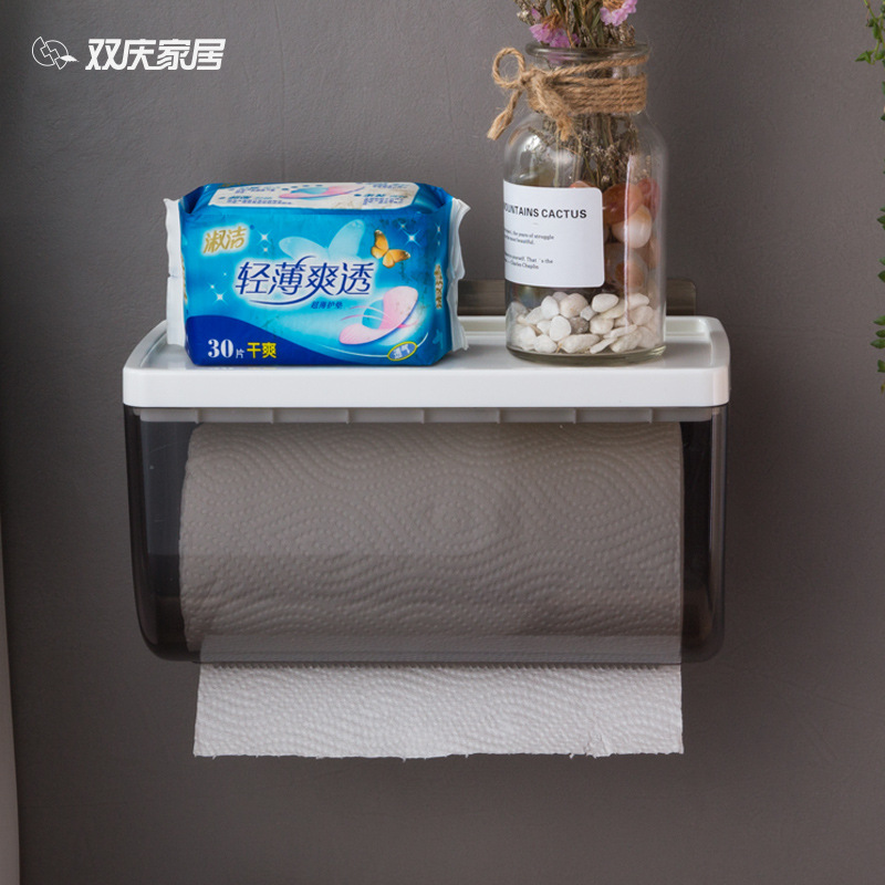 Caja de pañuelos para baño, portarrollos de papel sin perforaciones, caja de papel impermeable para baño, estante de almacenamiento de papel higiénico montado en la pared