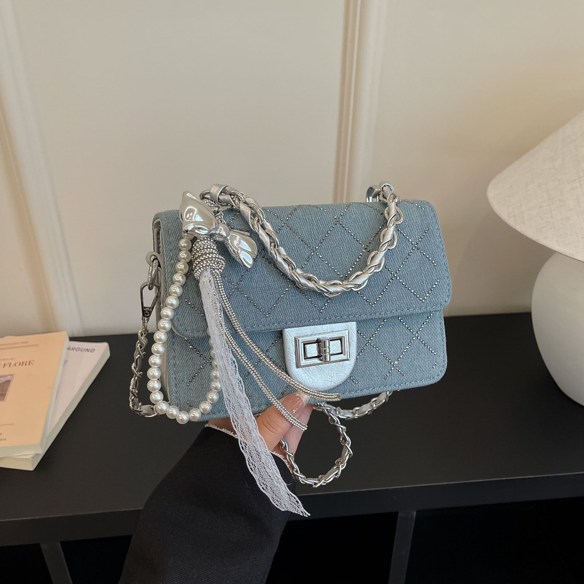 Bolso de cadena de diamantes transfronterizos, bolso de estilo coreano, bolso de hombro diario, bolso de estilo de moda, bolso de mochila.