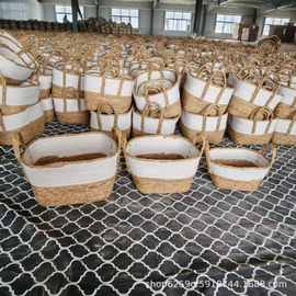 工厂直销手工编织收纳筐葫芦草和棉绳拼接收纳篮简约创意小置物篮