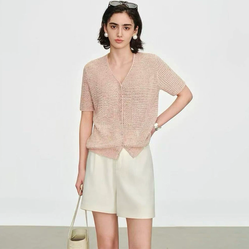 Summer cardigan, T-shirt, V-neckline, with short sleeve