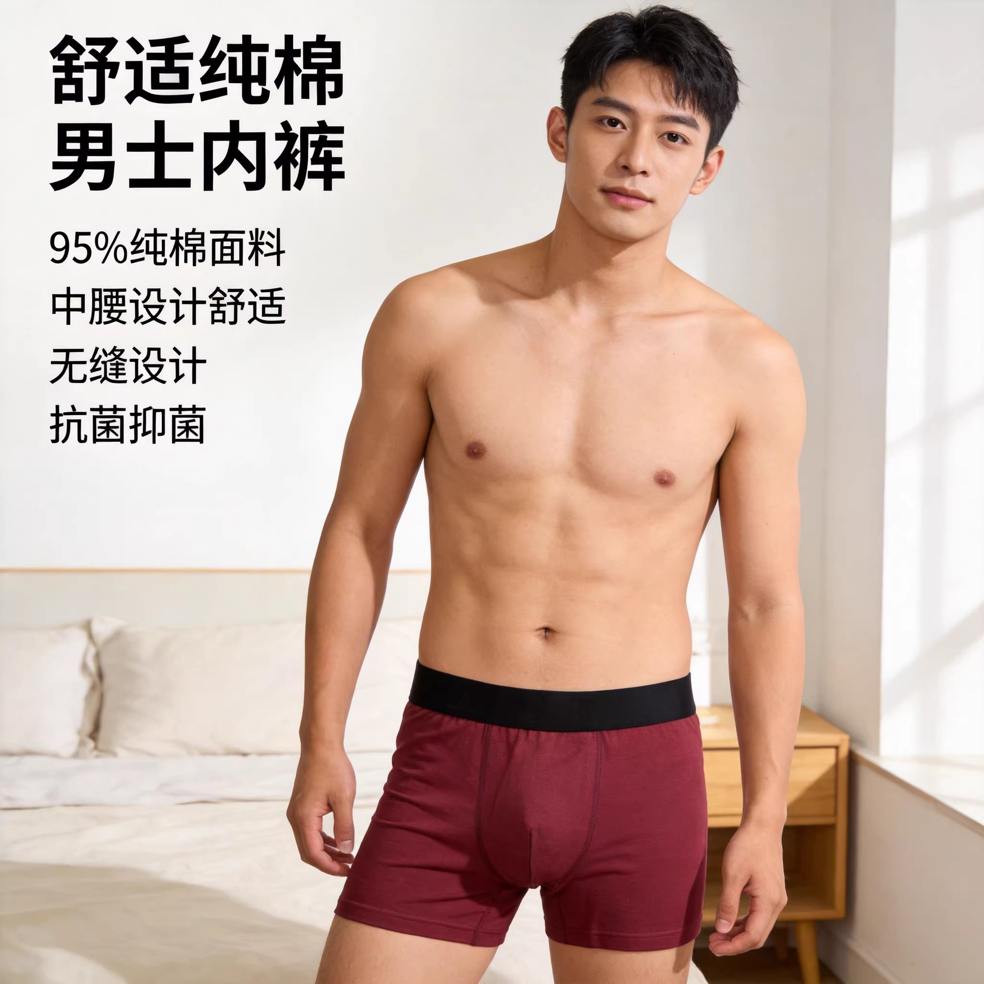 2026新款男士纯棉内裤批发中腰透气平角裤男式四角短裤潮舒适