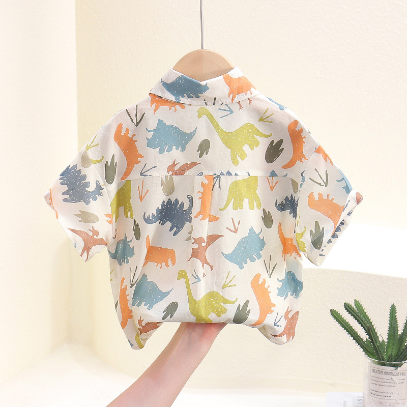 7846 Camisa de manga corta de verano para niños 2024 Nueva camisa de dos piezas falsa de dibujos animados para bebés Ropa de verano de moda para niños delgada