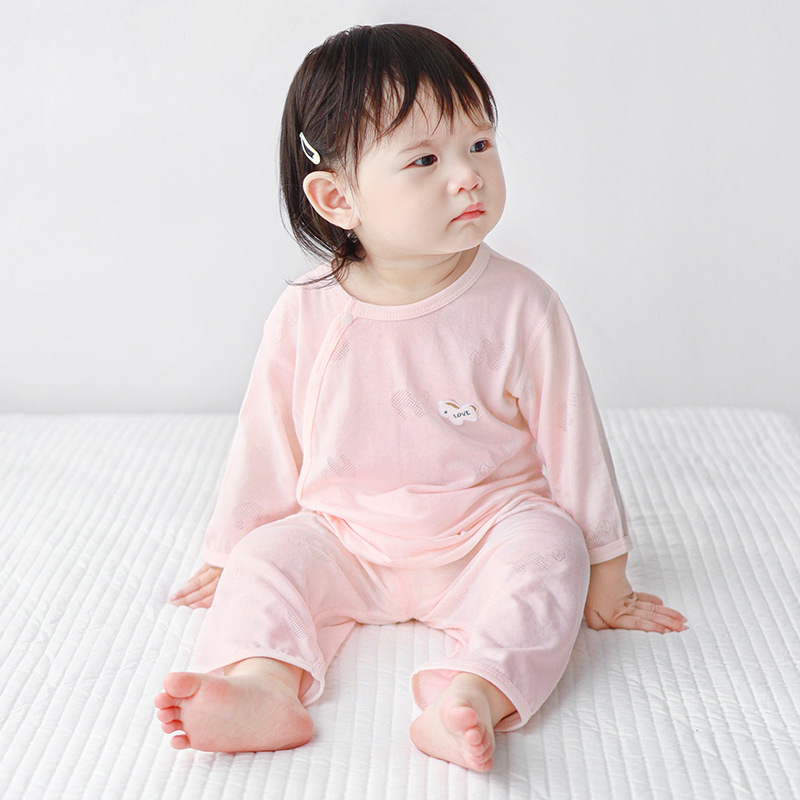 Set de verano para bebés aire acondicionado delgado con media manga dos piezas, ropa de verano para niños y niñas con media manga dividida