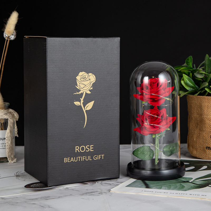 Pequeño Príncipe cubierta de vidrio dos rosas artificiales decoración creativa Navidad regalo del Día San Valentín flor eterna al por mayor