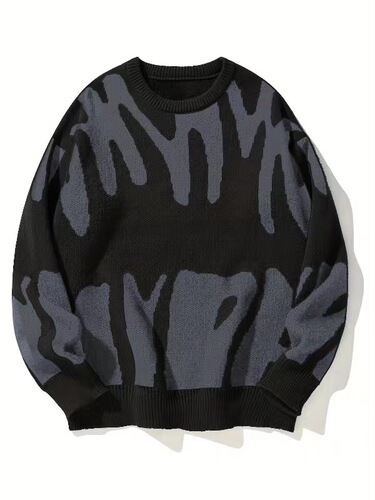New European and American-style retro loose contrast-color crewneck women's sweater—vintage, laid-back, loose-fitting, trendy, and a hot-selling knit for couples.