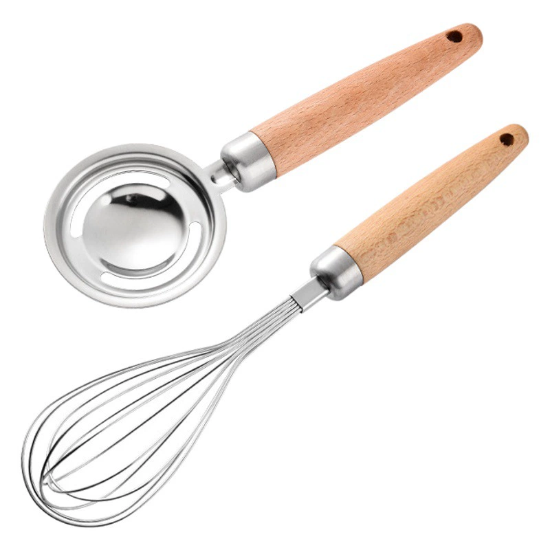 Деревянная ручка для взбивания яиц Мука для перемешивания крема Бытовой сепаратор для яиц из нержавеющей стали с дуршлагом