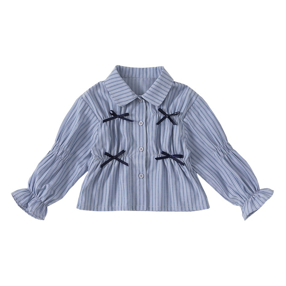Youbao ropa para niños camisa para niñas primavera y otoño ropa para niños coreanos blusa a rayas con lazo camisa para niños CY24015