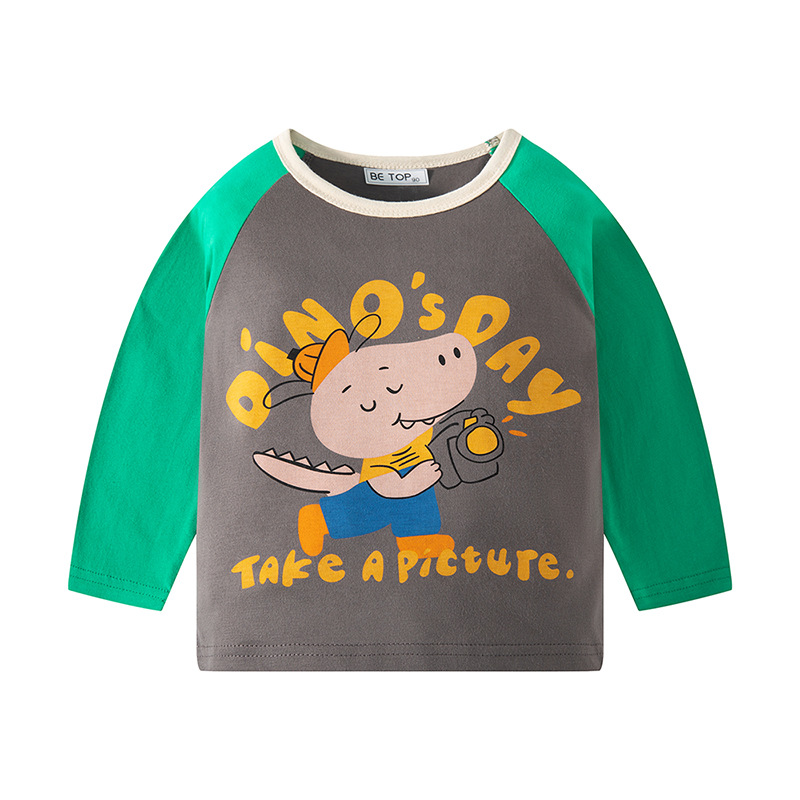 Camiseta de algodón para niños de estilo coreano superior patrón de dibujos animados de primavera y otoño camisa de manga larga de fondo para niños entrega de una pieza