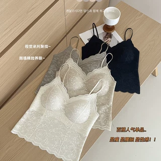 法式蕾丝甜辣风美背吊带背心一体式带胸垫修身外穿内搭春夏款女