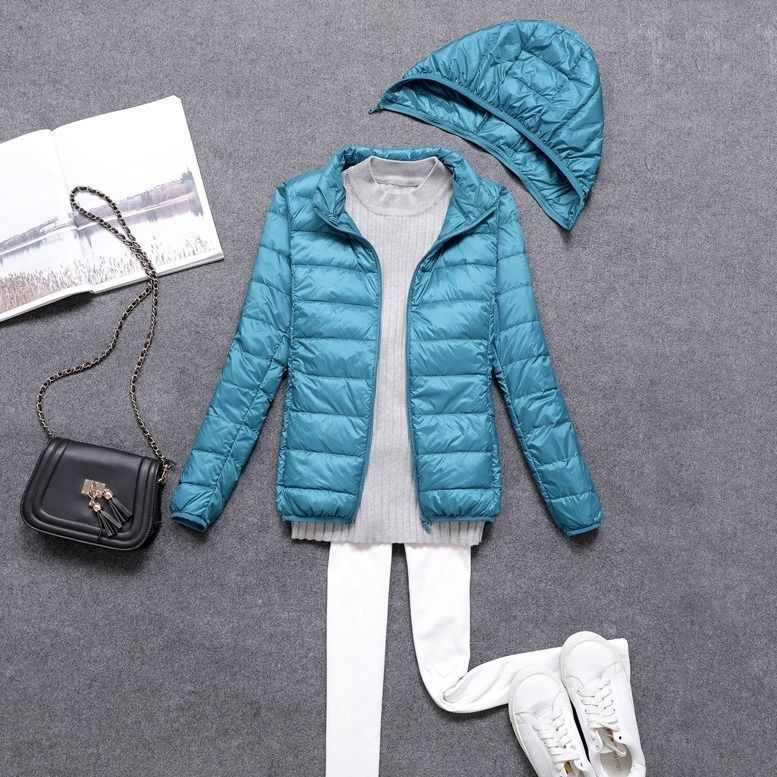 Transfronterizo Tik Tok nueva chaqueta de plumón para mujeres corta estilo coreano delgada y delgada chaqueta de sombrero extraíble de estudiantes de tamaño grande image 11