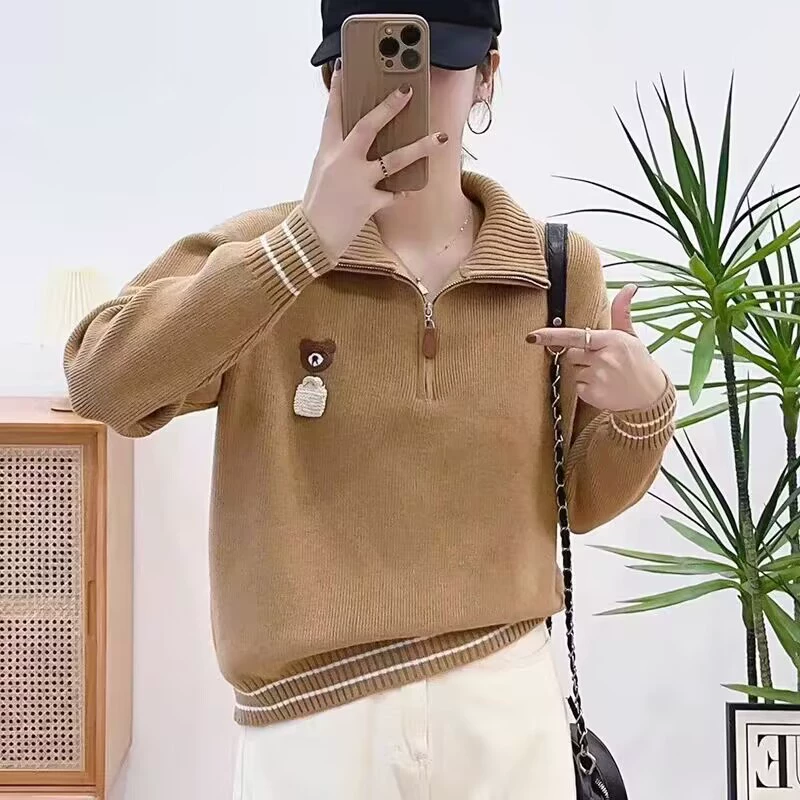 Зимний толстый женский свитер на молнии женский 2024 новый дикий свитер осенью и зимой