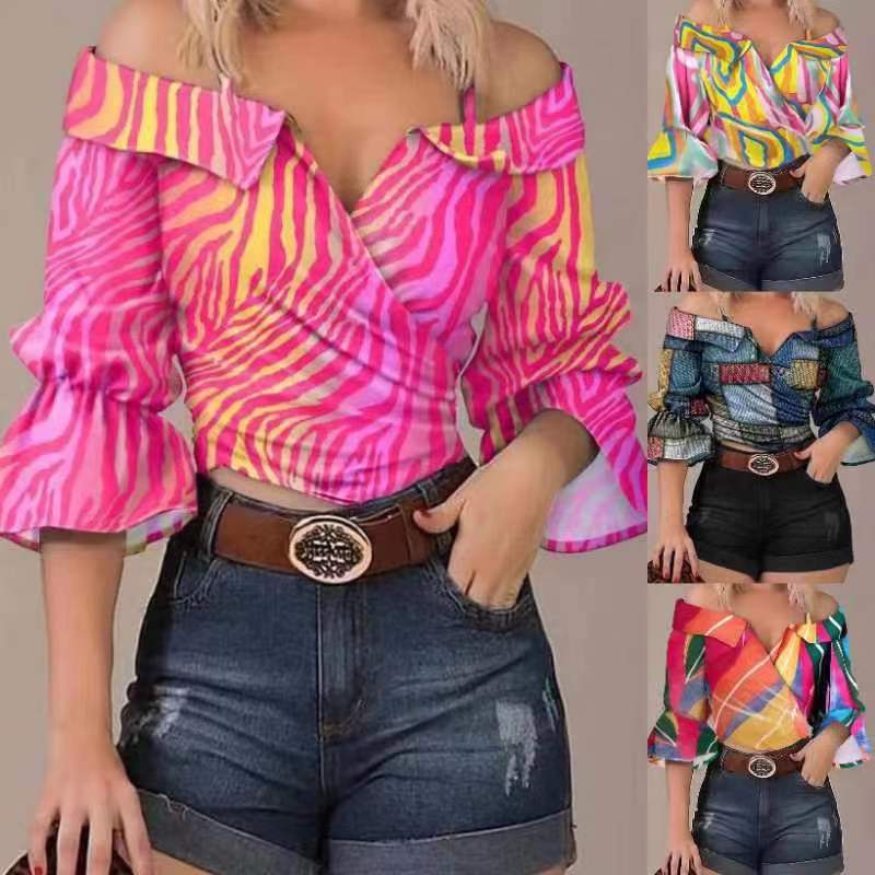 Strap Neckline Wholesale Women's Vintage Style Printing Blouses