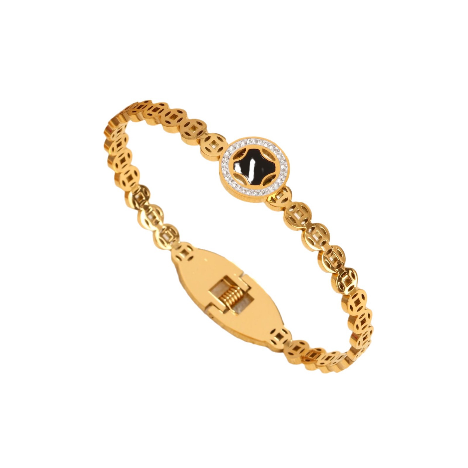 Diamond Encrusted Black Shell Bangle For Women Luxury Bracelet_voghion.com