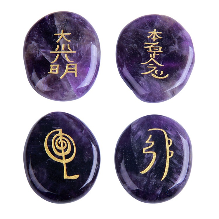 Natural Crystal Carving reiki Symbol Pattern Amethyst Green Gold reiki Rune Stone Amazon Direct Supply
