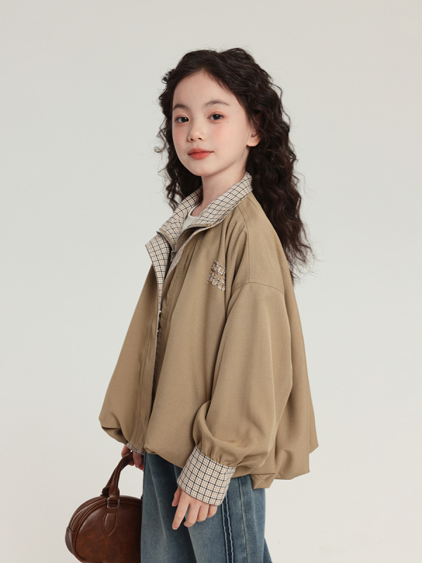 布丁哈鲁童装外套女童撞色上衣2025秋季新款儿童百搭立领美式外套|undefined
