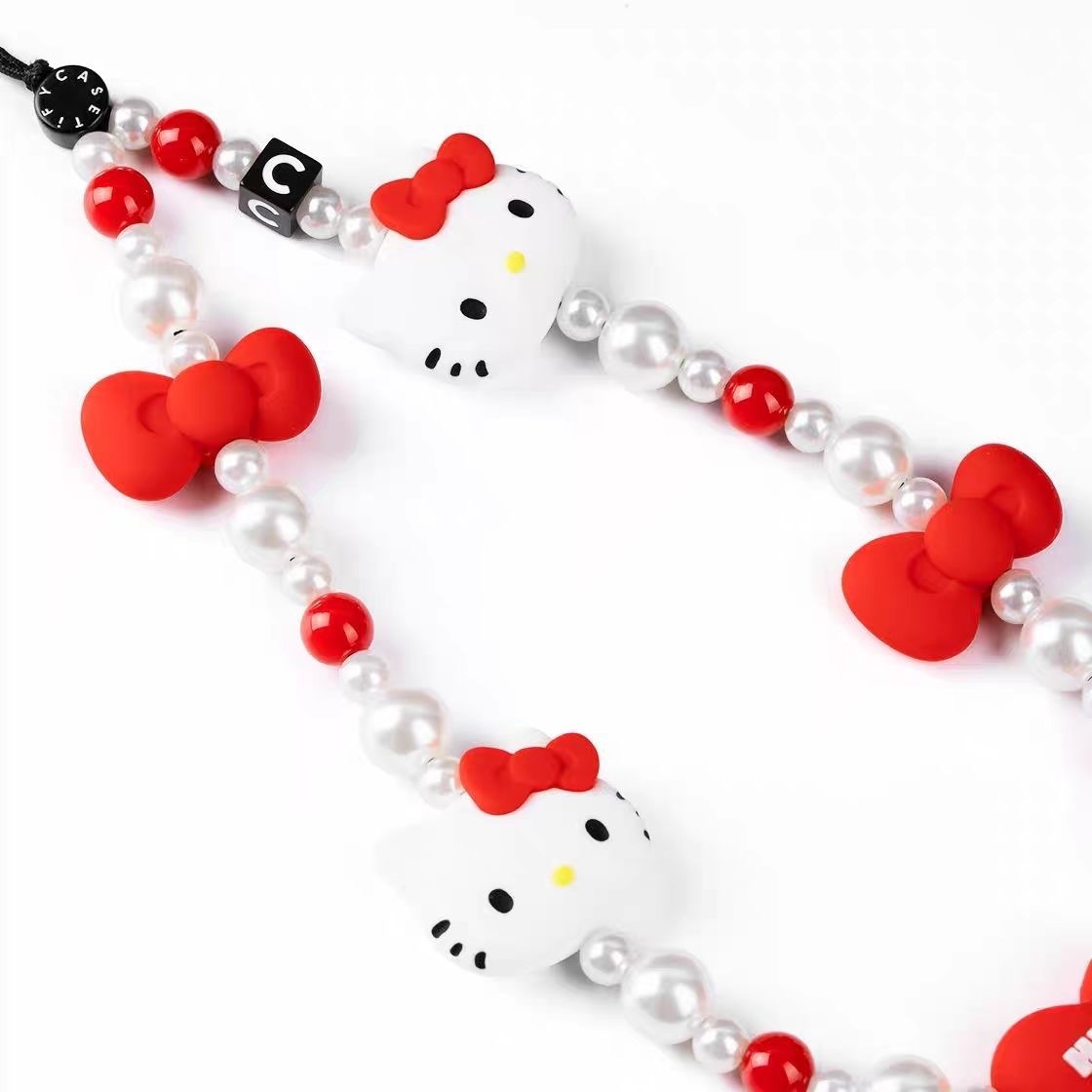 Sanrio hellokitty nombre conjunto plana con cuentas Cadena de teléfono móvil CCD mochila decorativa cordón Corazón de niña