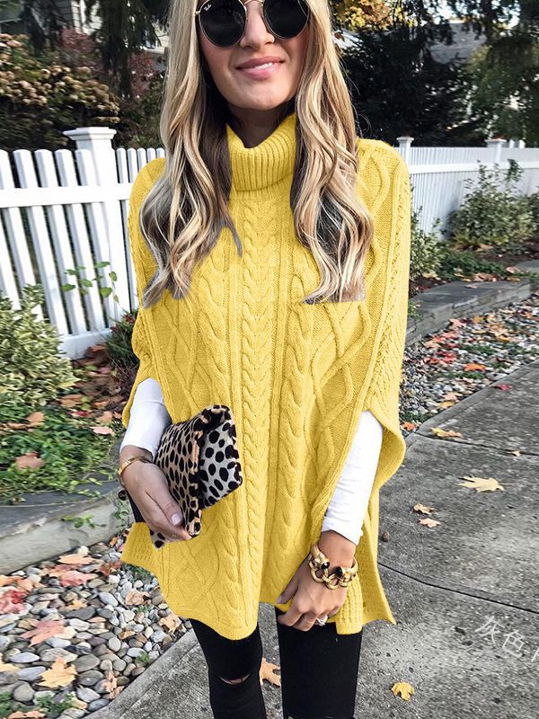 Suéter de Moda Urbana de Otoño Estilo Europeo y Americano, Cuello Alto, Color Sólido, Holgado, Elegante, Manga Larga para Mujer