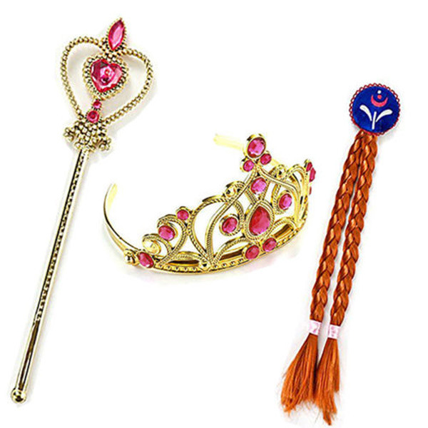 Princesa Aisha vestido de cabello de la princesa de nieve vestido de la princesa de nieve corona varita mágica anillo pendientes set de seis piezas