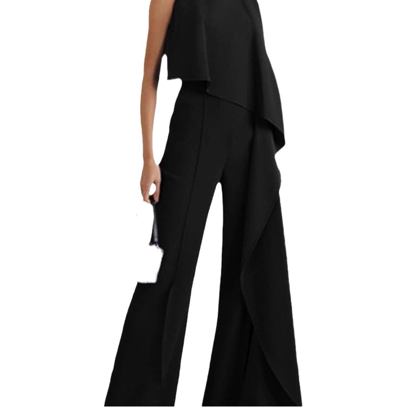 Mono irregular de mujer con pantalón de pierna ancha y chaleco largo con cadena, estilo europeo y americano, para comercio exterior 2024