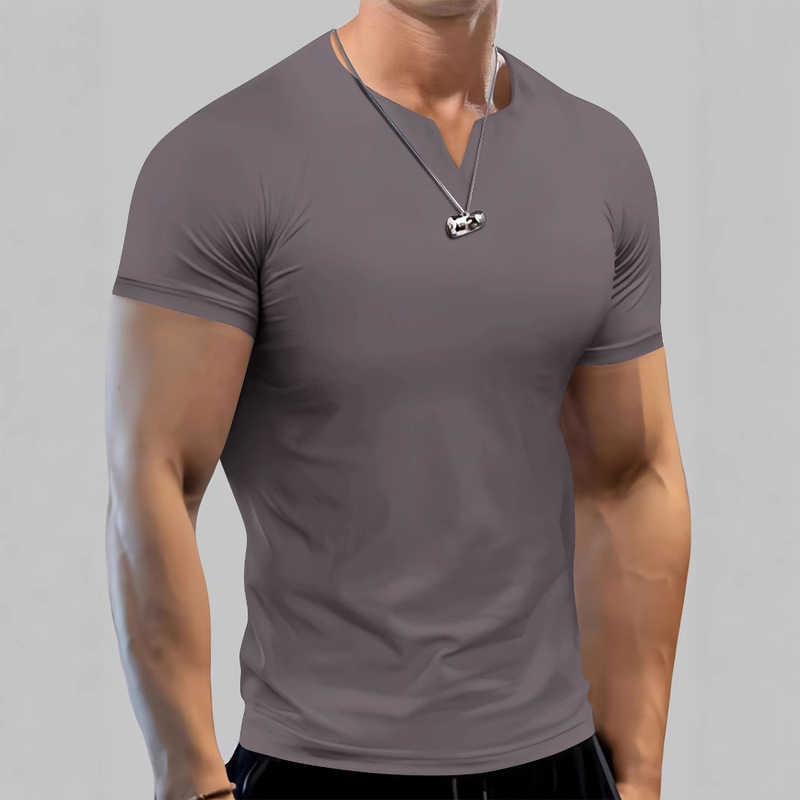 Aliexpress Amazon New Men's Clothing 2023 Summer Men's Short Sleeve T-Shirt Fashion Notched Collar Loose T-Shirt for Men