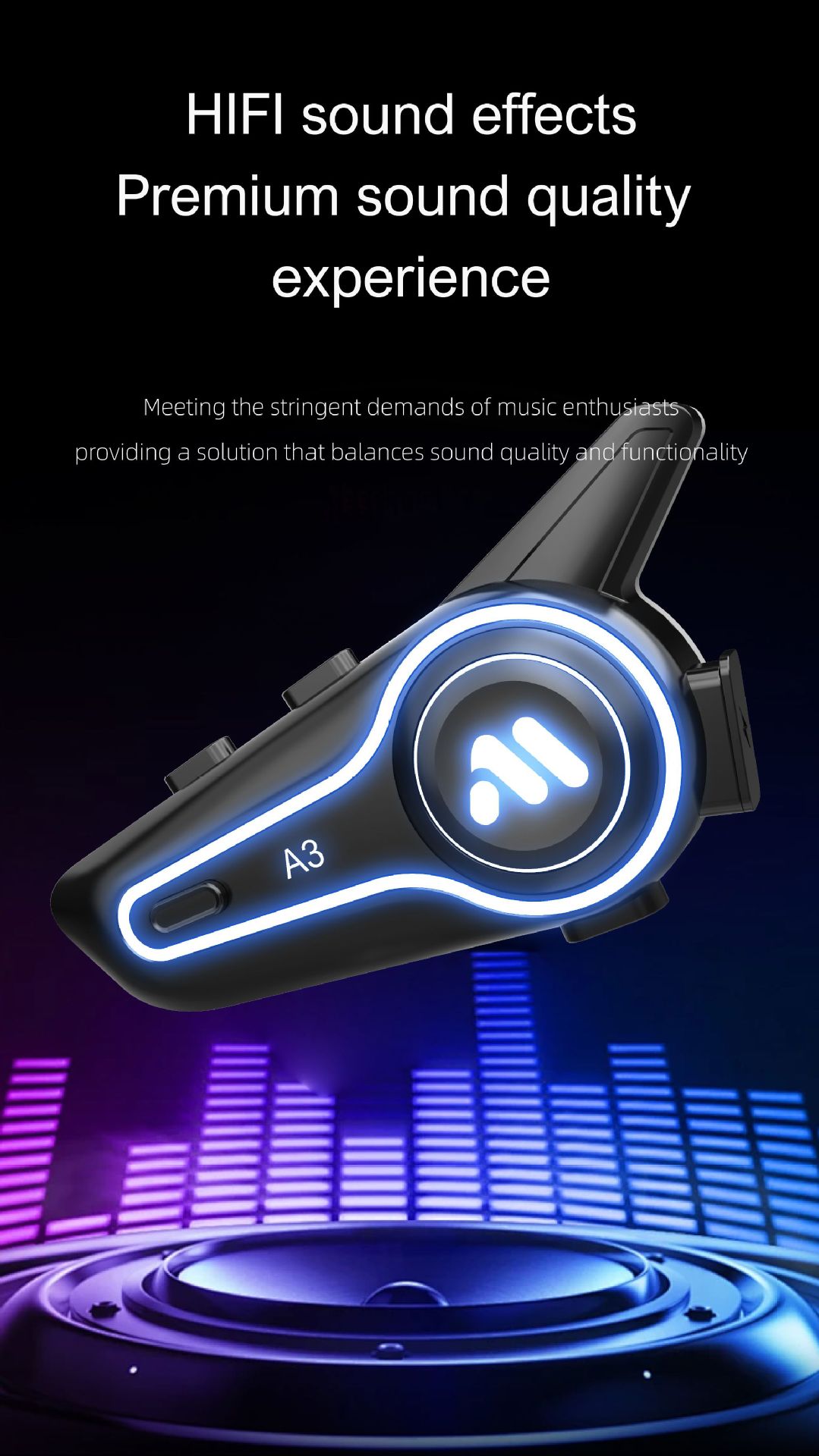 Motorcycle Helmet Bluetooth Headset with Rider Intercom, Full/Half Helmet, Long Battery Life, Voice, Waterproof, Ultra-Long Battery Life, New Model